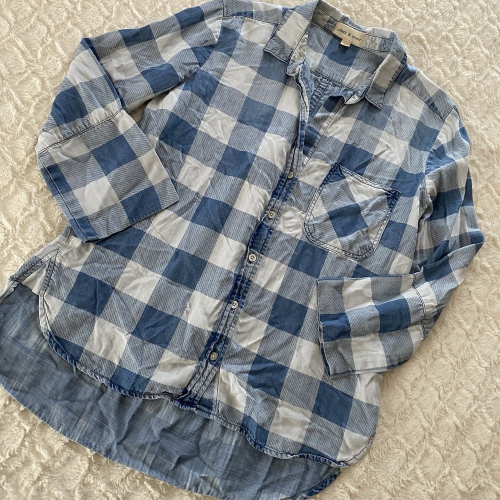 Cloth & Stone Blue White Checked‎ Tencel Lyocell Buttonup Shirt Small S Soft